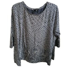 Lucky Brand 3X Womens Blue‎ Pattern  3/4 Sleeve Top Shirt